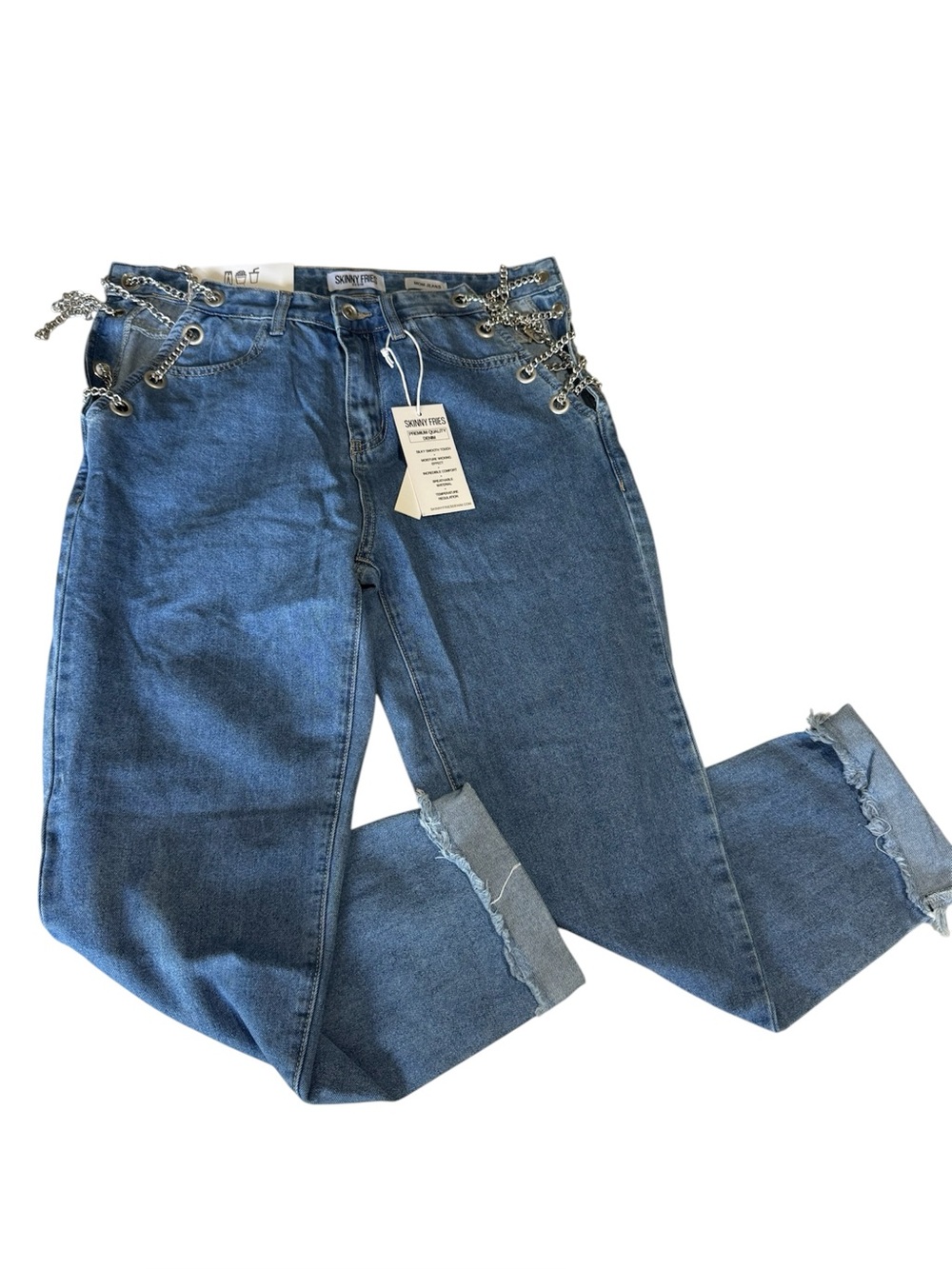 NWT Skinny Fries Mom Jeans with Hip Chain Detailing 13